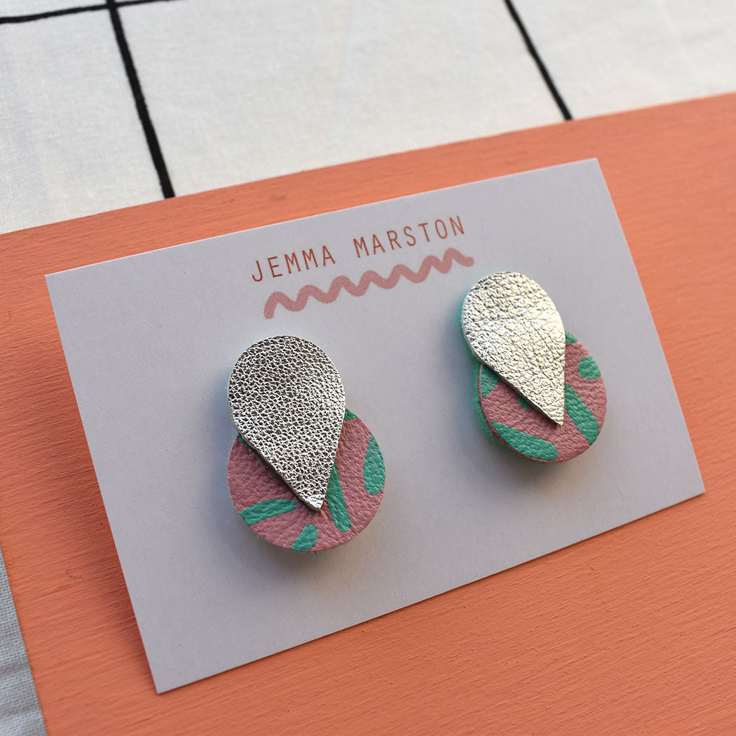 Teardrop Double Leather Stud Earrings