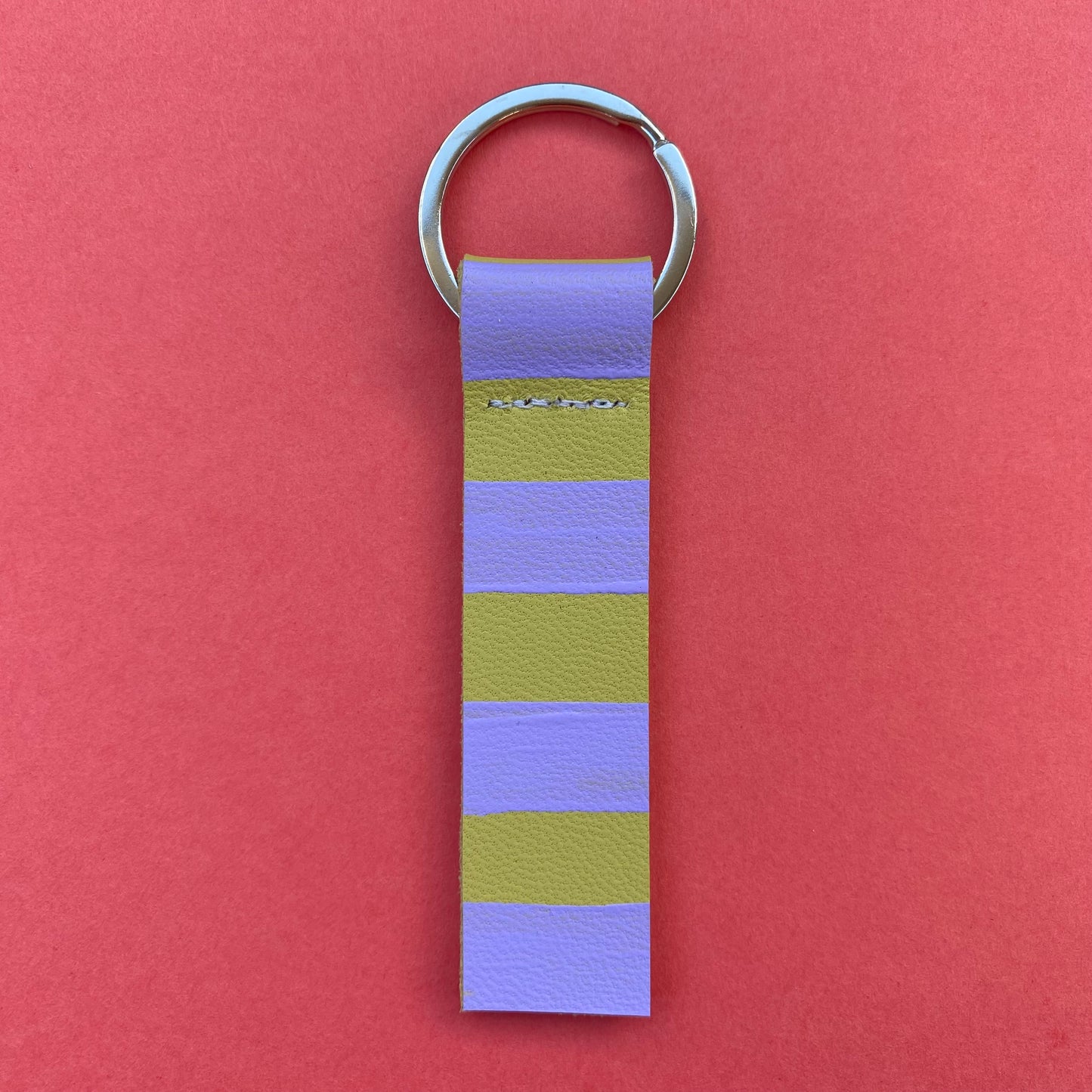 Stripe Chunky Hand Painted Leather Keyring