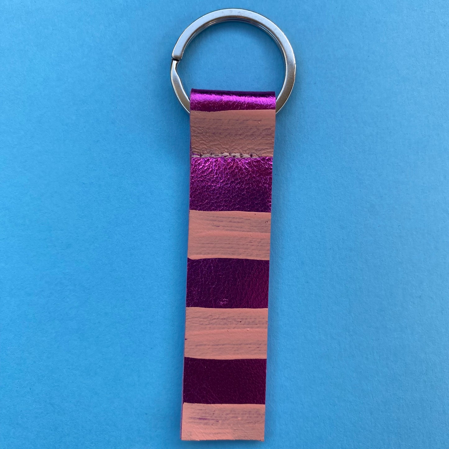 Stripe Chunky Hand Painted Leather Keyring