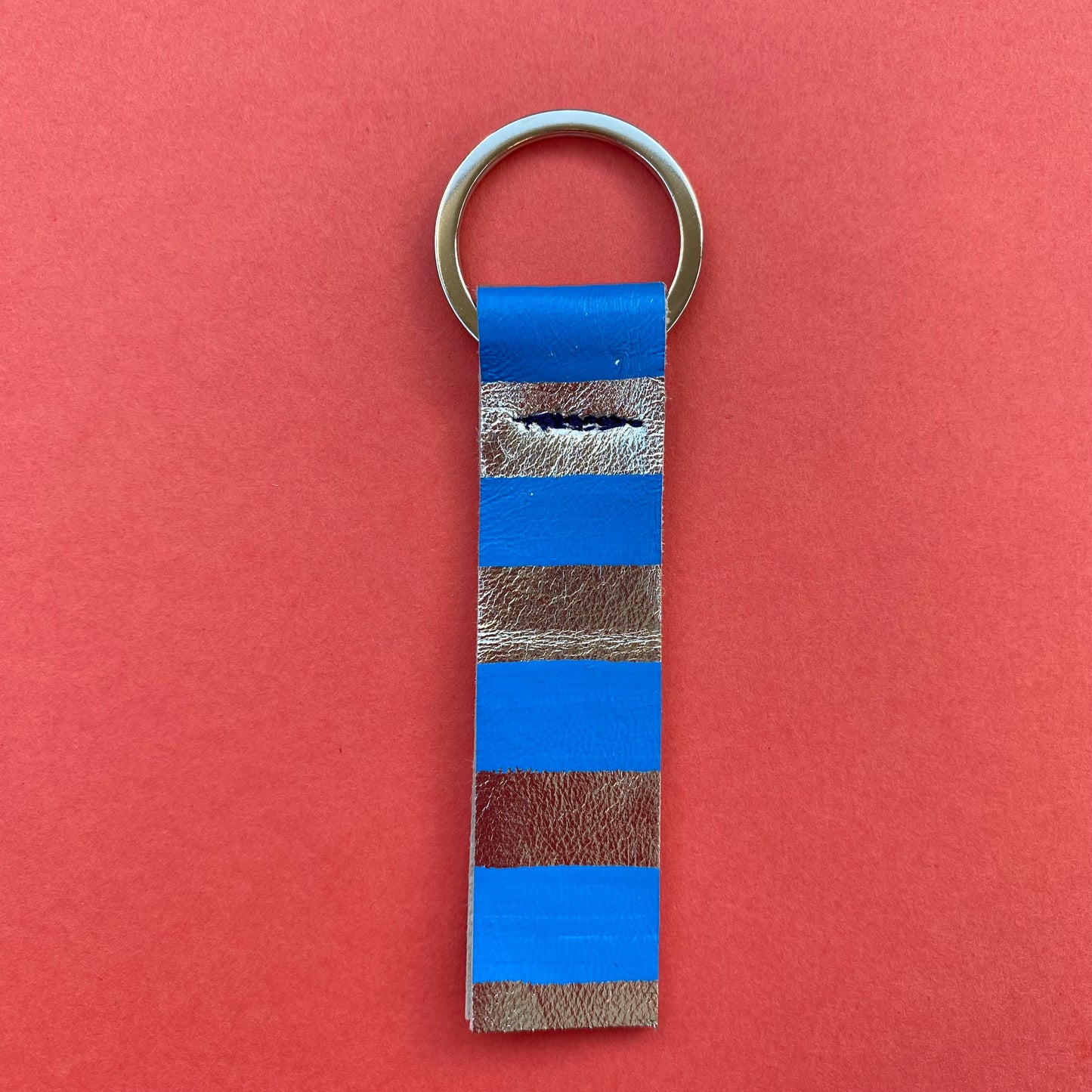 Stripe Chunky Hand Painted Leather Keyring