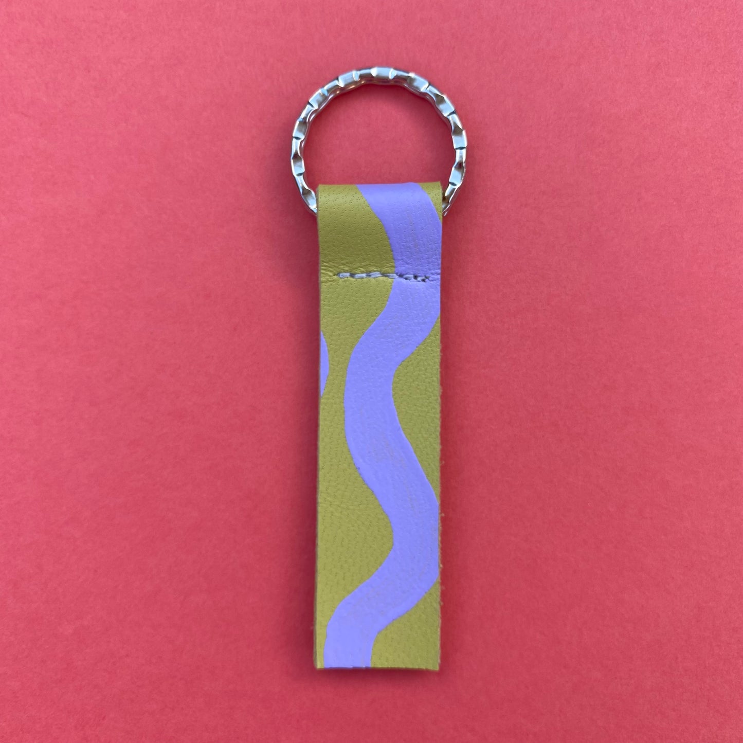 Wave Chunky Hand Painted Leather Keyring