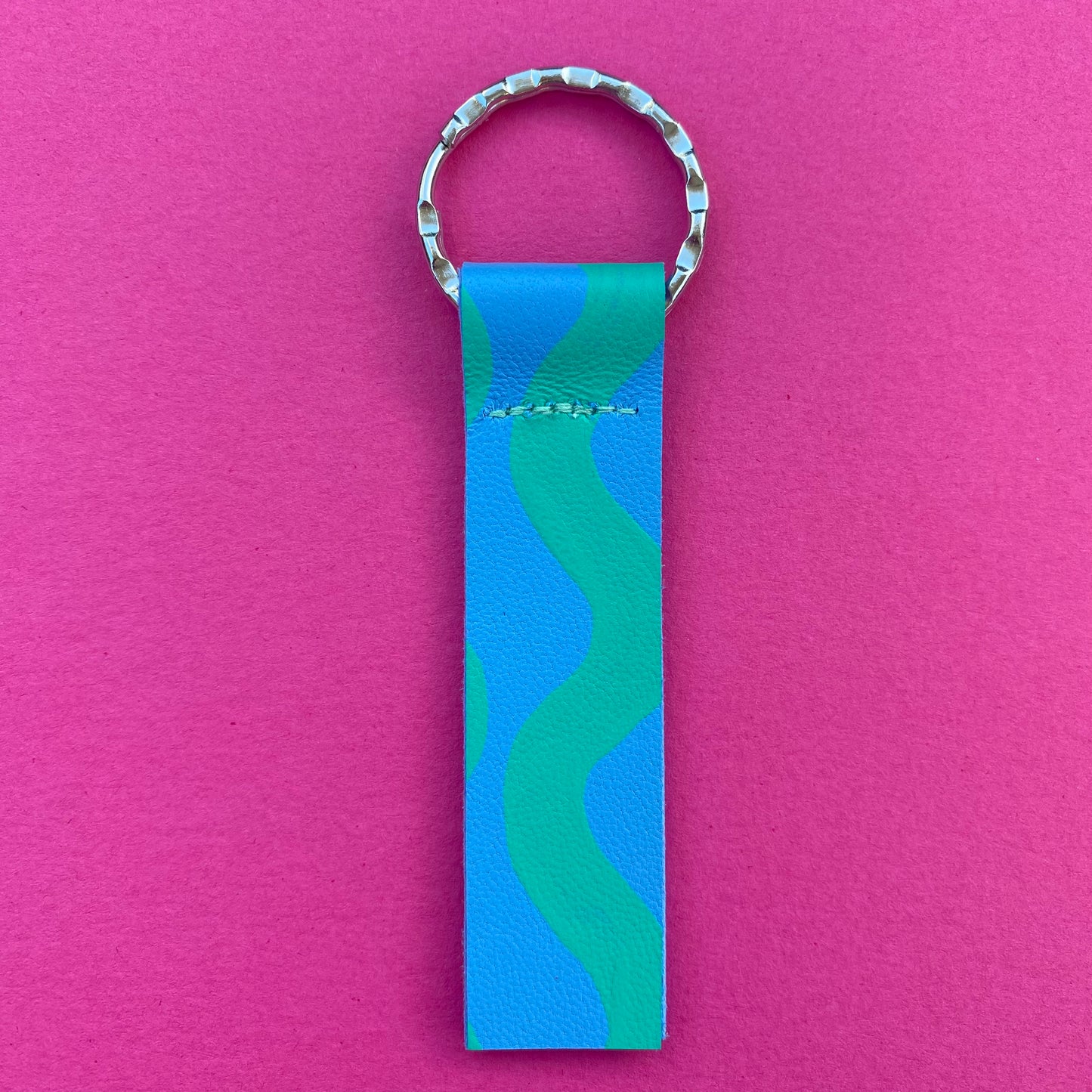 Wave Chunky Hand Painted Leather Keyring
