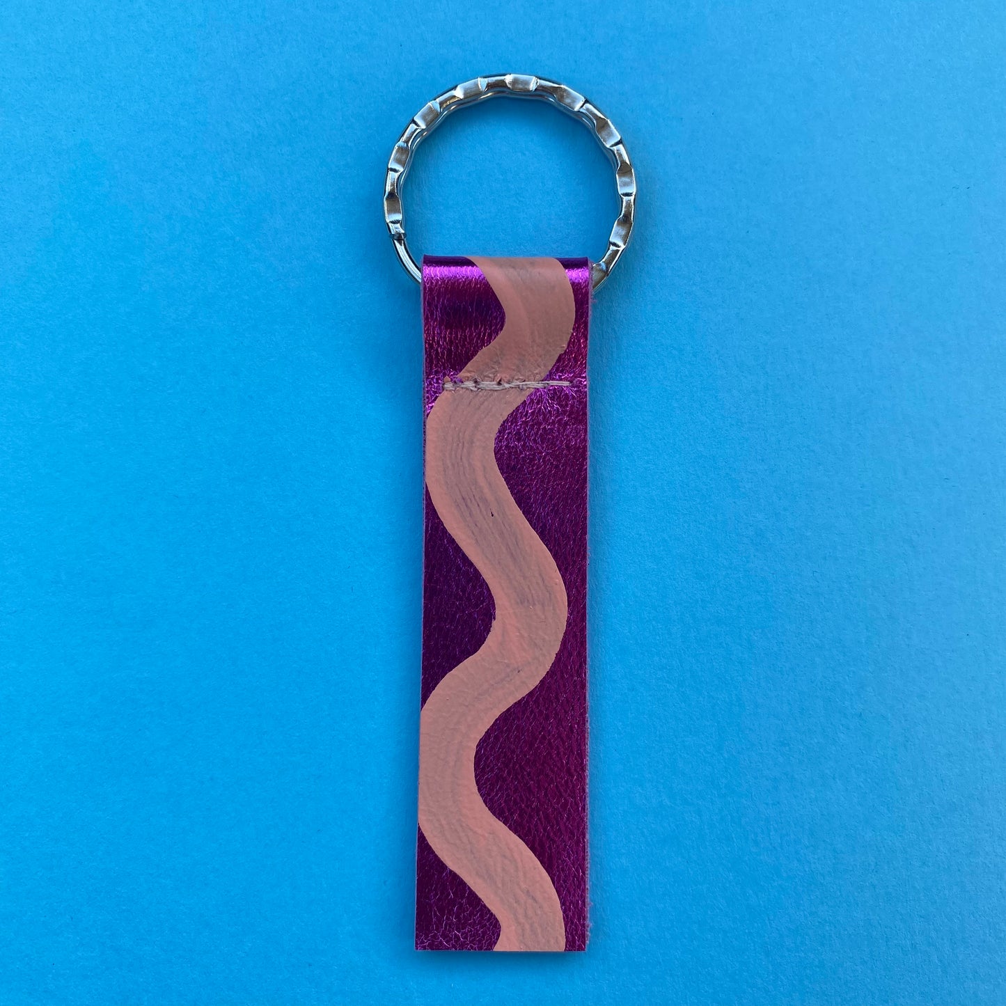 Wave Chunky Hand Painted Leather Keyring