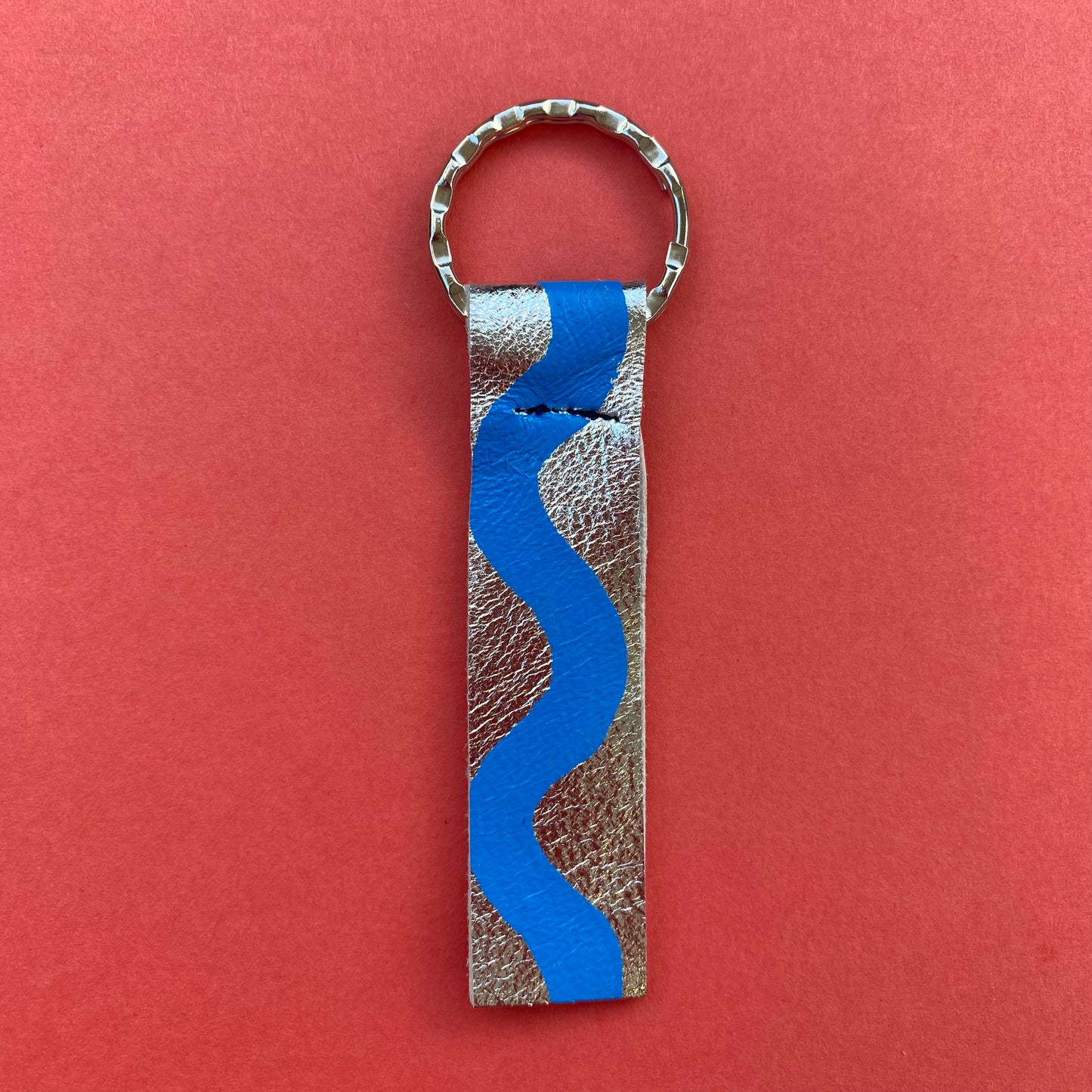 Wave Chunky Hand Painted Leather Keyring