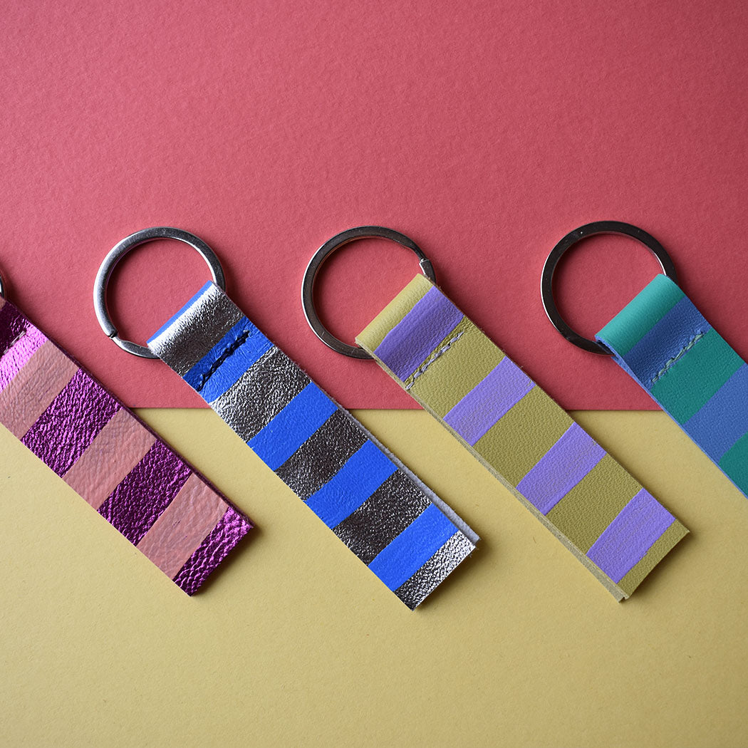 Stripe Chunky Hand Painted Leather Keyring