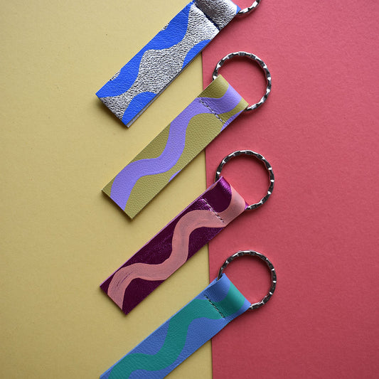 Wave Chunky Hand Painted Leather Keyring