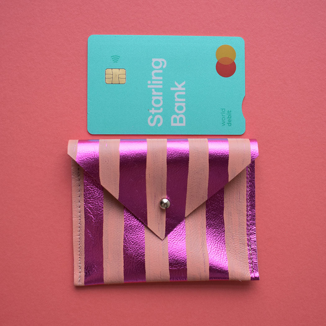 Stripe Leather Card Pouch