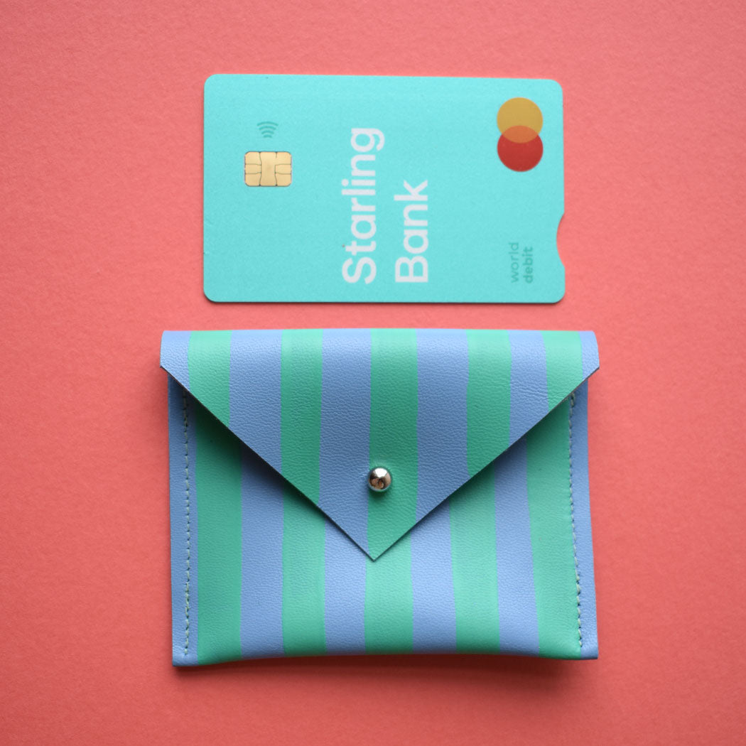 Stripe Leather Card Pouch