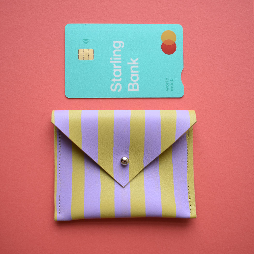 Stripe Leather Card Pouch