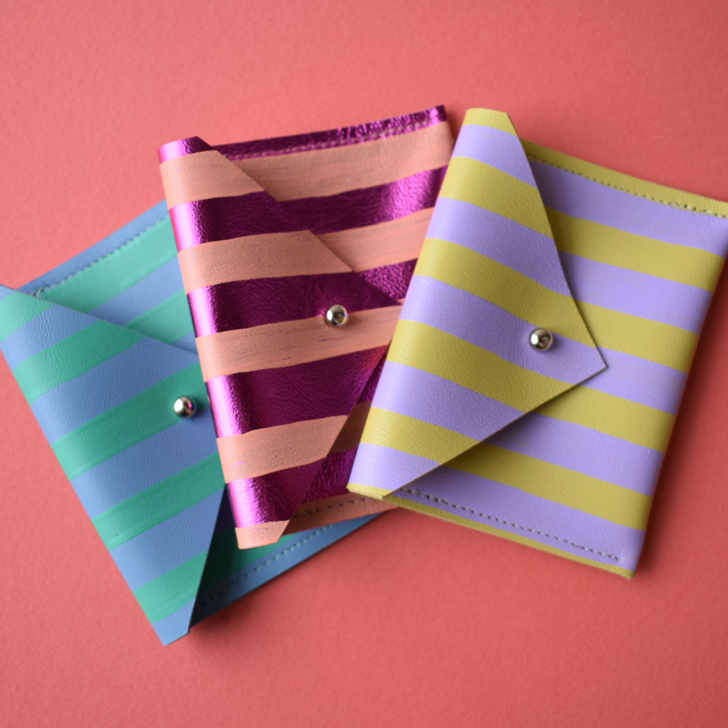 Stripe Leather Card Pouch